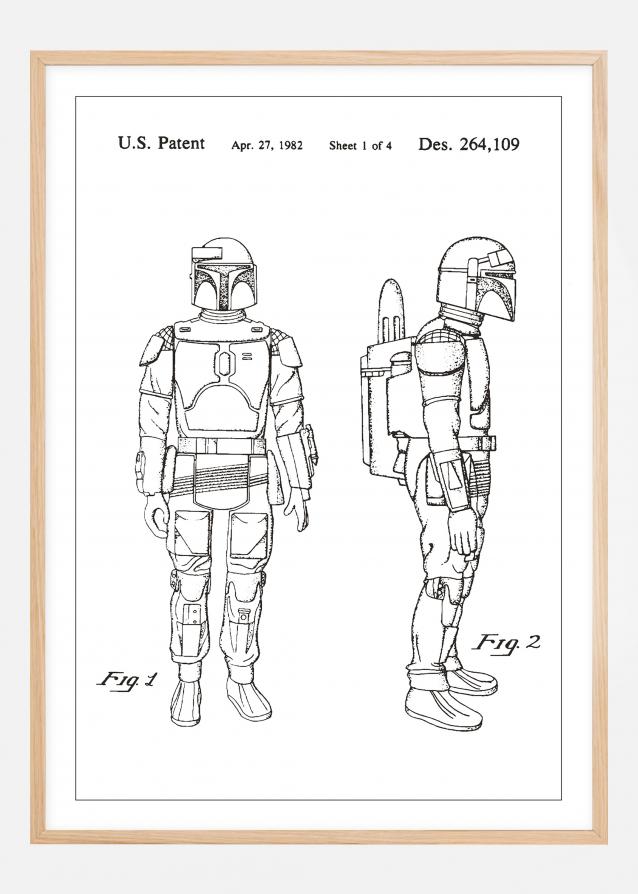 Bildverkstad Patent drawing - Star Wars - Boba Fett - White Poster