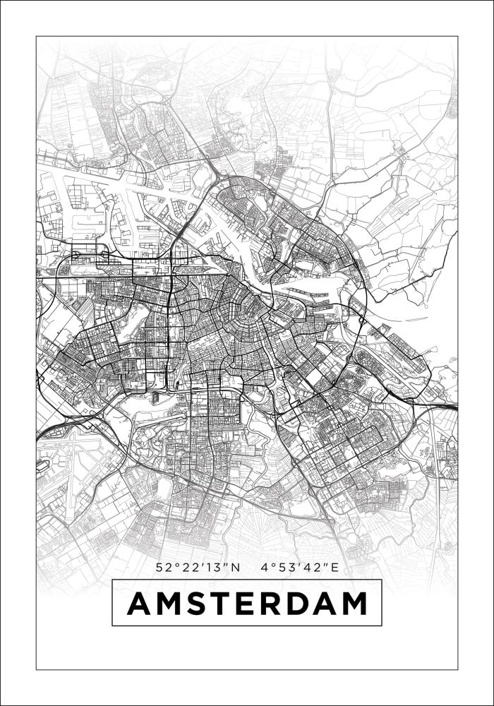 Bildverkstad Map - Amsterdam - White Poster