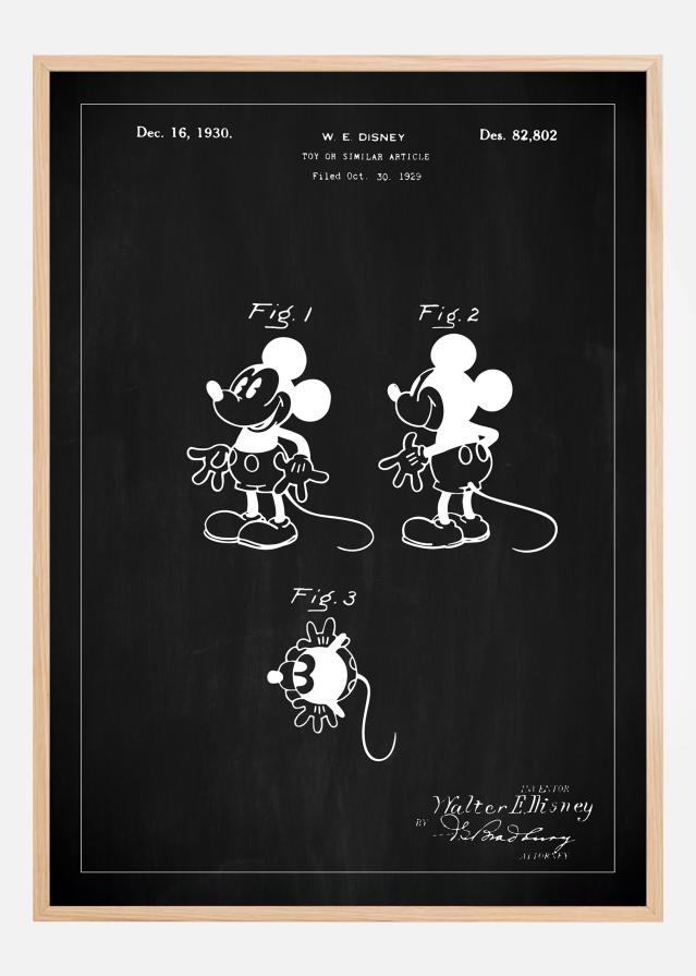 Bildverkstad Patent drawing - Disney - Mickey Mouse - Black Poster